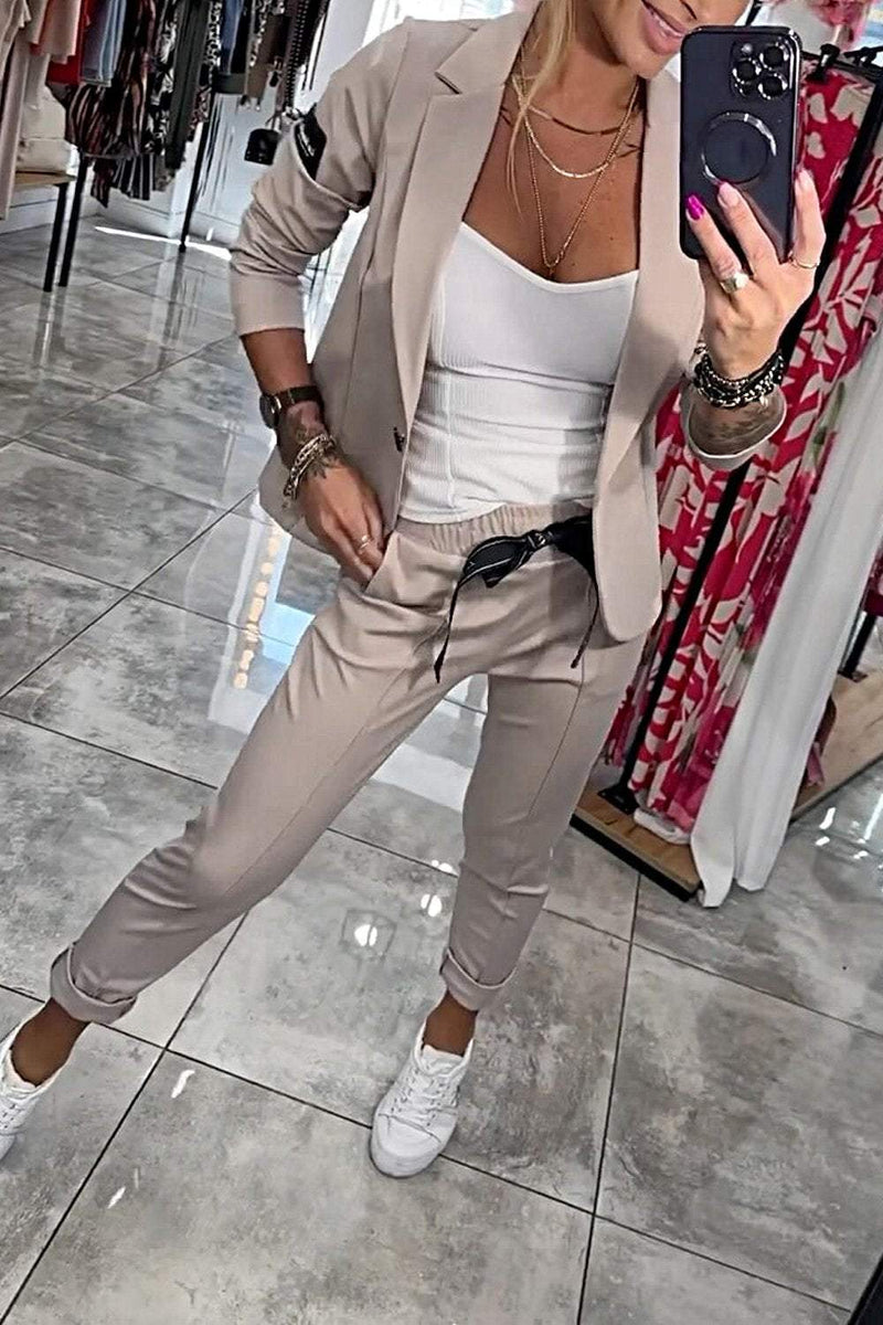 Top Jacket & Elastic Pants Two-piece Set