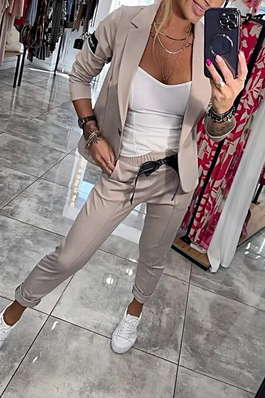 Top Jacket & Elastic Pants Two-piece Set