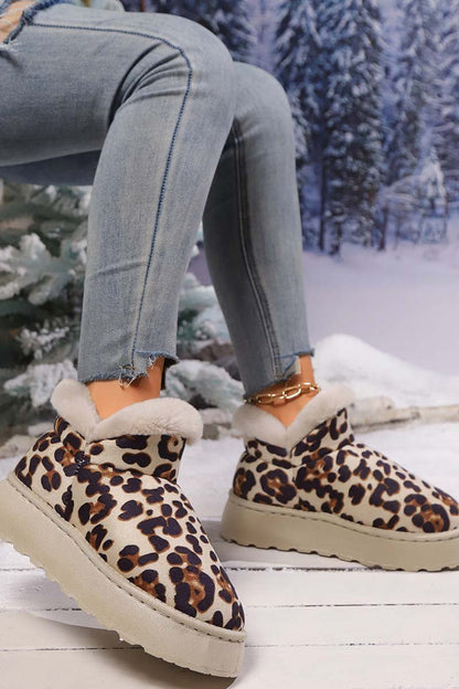 Thickened Velvet Round Toe Thick Sole Leopard Print Snow Boots