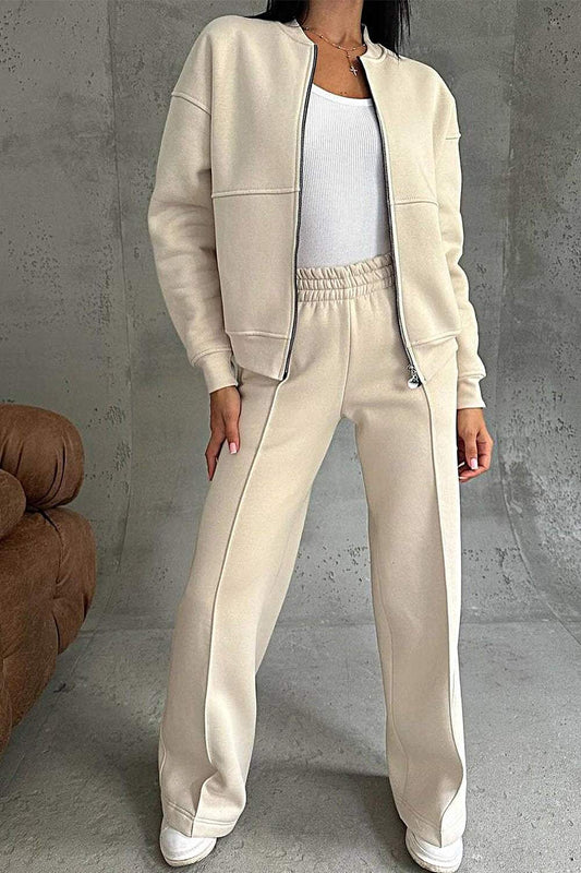 Zipper Jacket & Pants Two-piece Set