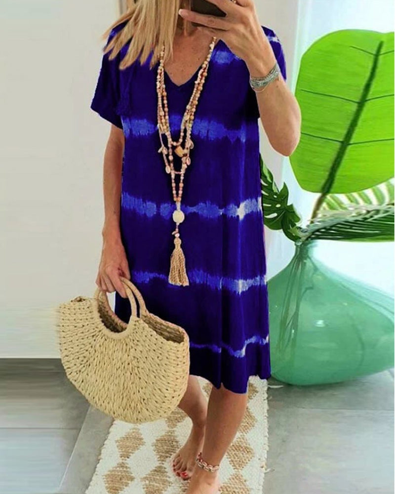 ?tie-dye Striped Short-sleeved Loose T-shirt Dress