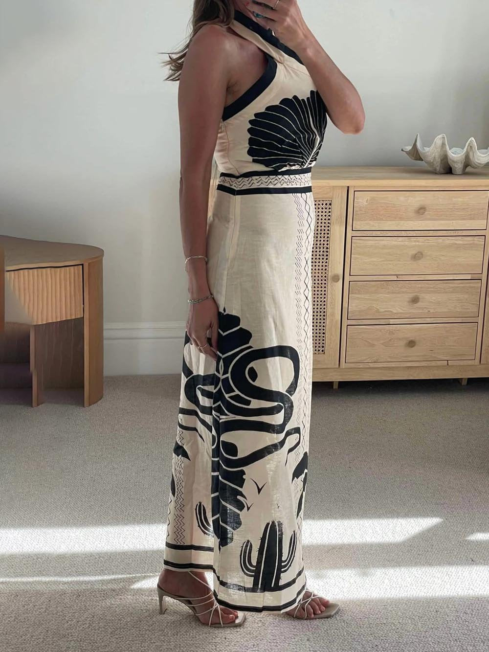 And Print Slim-fit Halter Neck Maxi Dress
