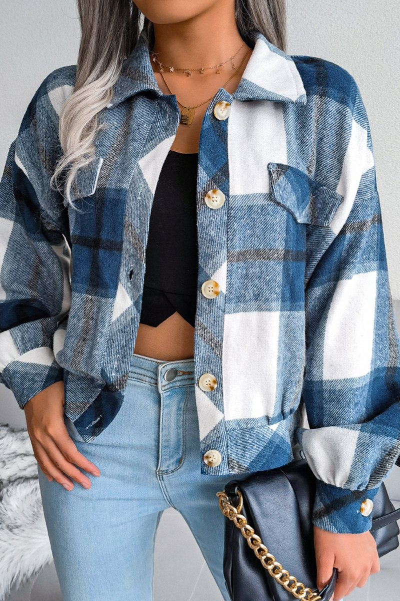 Plaid Lantern Long Sleeve Woolen Coat
