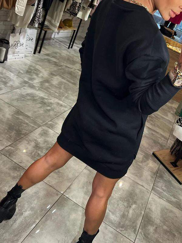 Round Neck Long Sleeve Sweater Dress