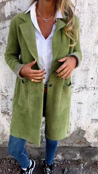 Lapel Long Sleeve Fur Long Coat