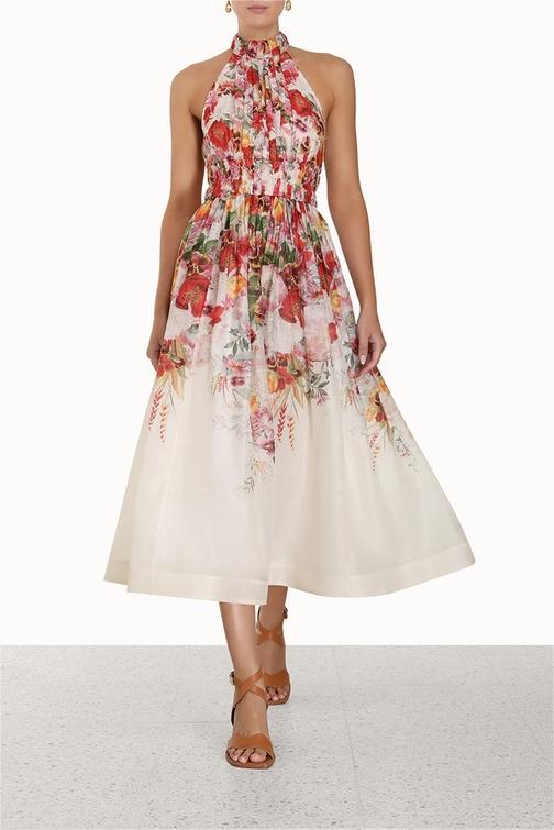 Sleeveless Pleated Halter Neck Midi Dress