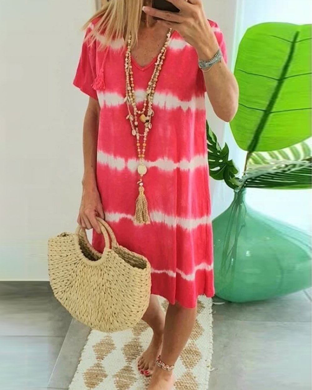 ?tie-dye Striped Short-sleeved Loose T-shirt Dress