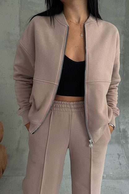 Zipper Jacket & Pants Two-piece Set