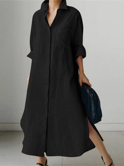 Color Long Sleeve Cardigan Irregular Split Dress