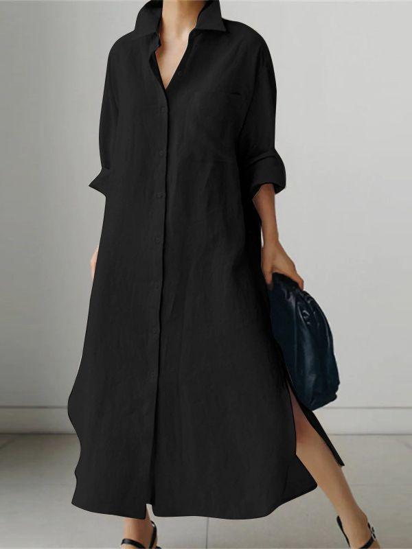 Color Long Sleeve Cardigan Irregular Split Dress