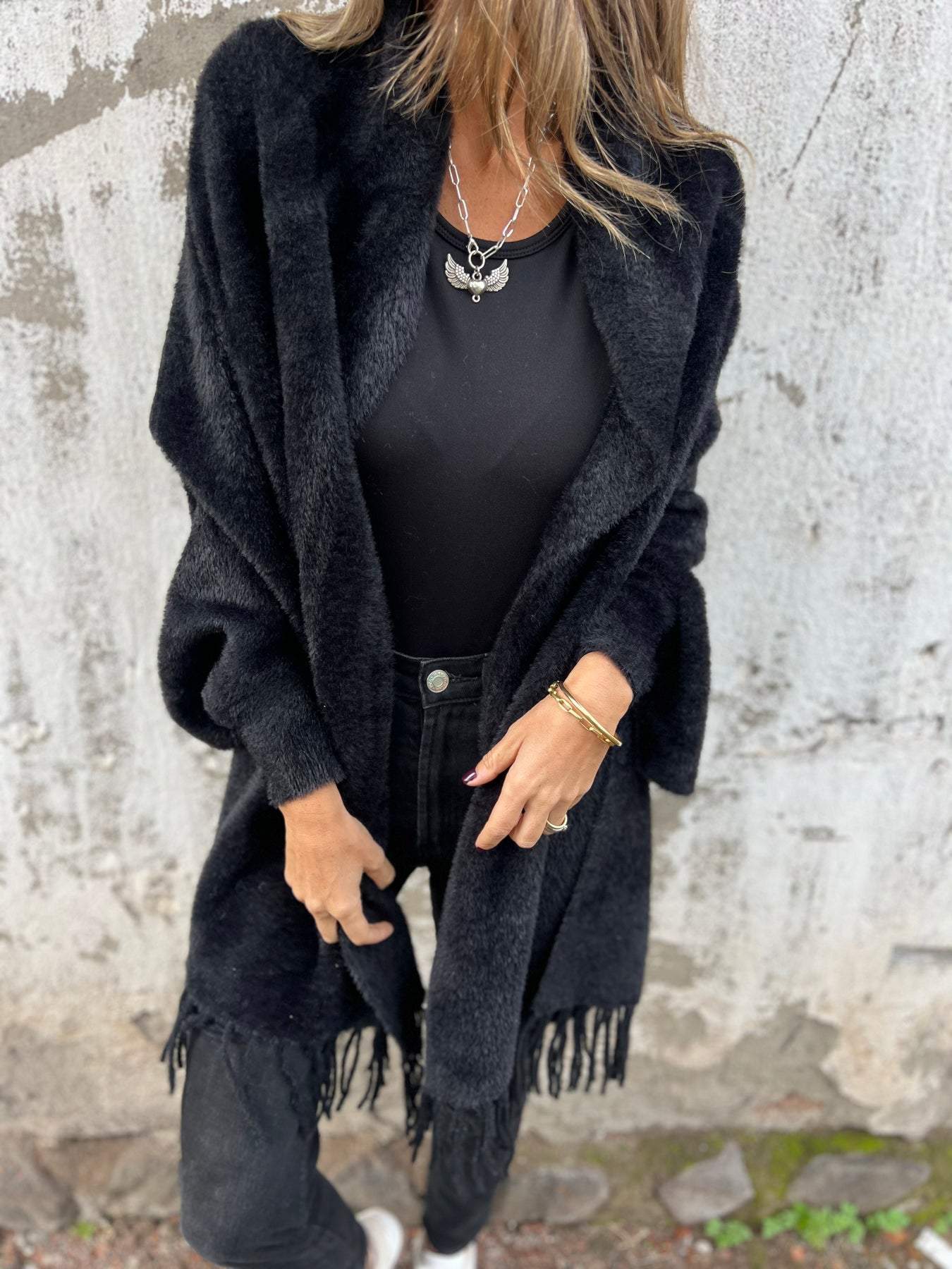 Long Sleeve Tassel Shawl Coat