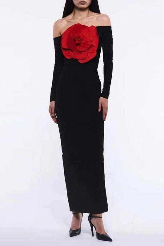 3d Knit Off-shoulder Maxi Dress