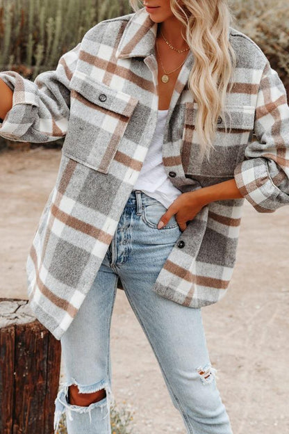 Lapel Loose Plaid Wool Coat