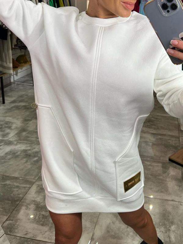 Round Neck Long Sleeve Sweater Dress