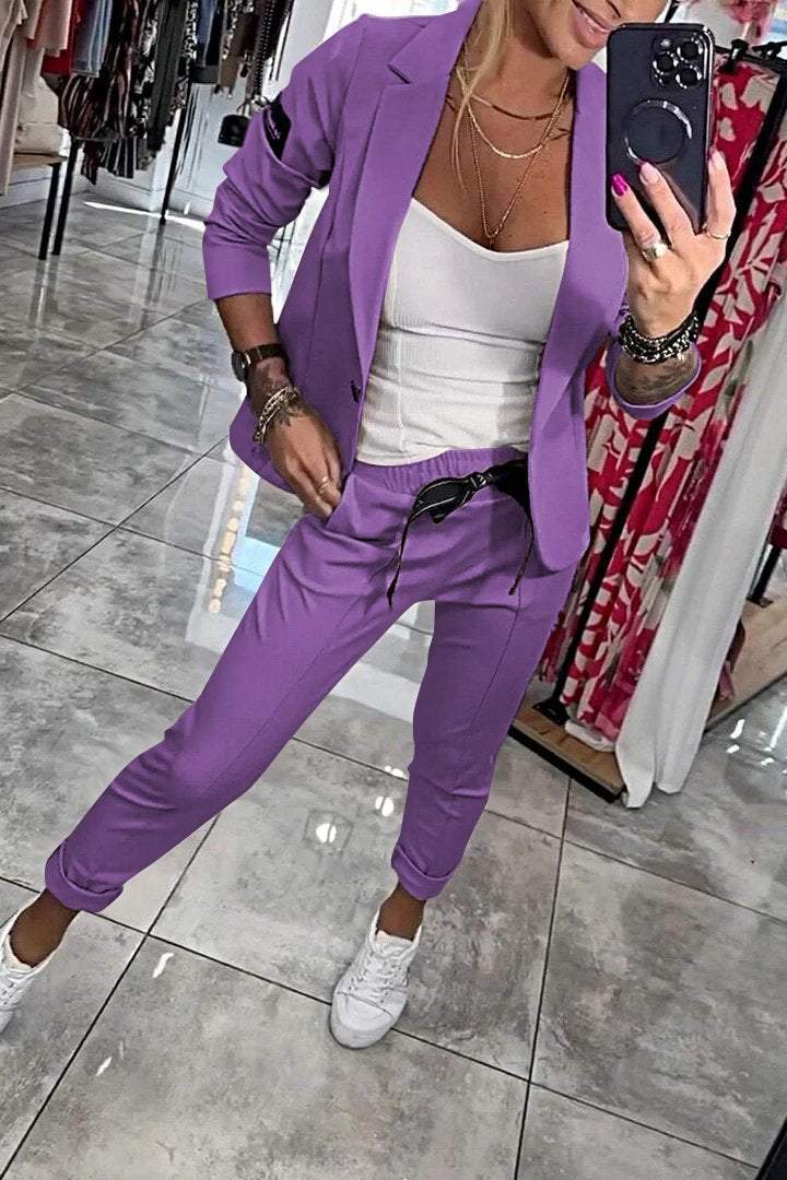 Top Jacket & Elastic Pants Two-piece Set