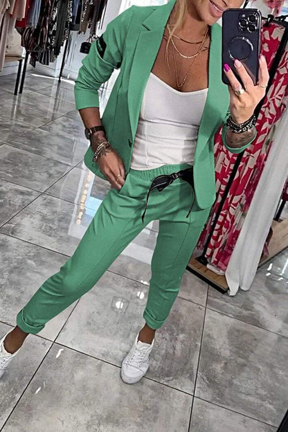 Top Jacket & Elastic Pants Two-piece Set