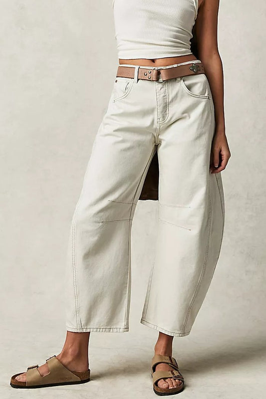 Loose Wide-leg Pants Mid-low Waist Washed Denim Trousers