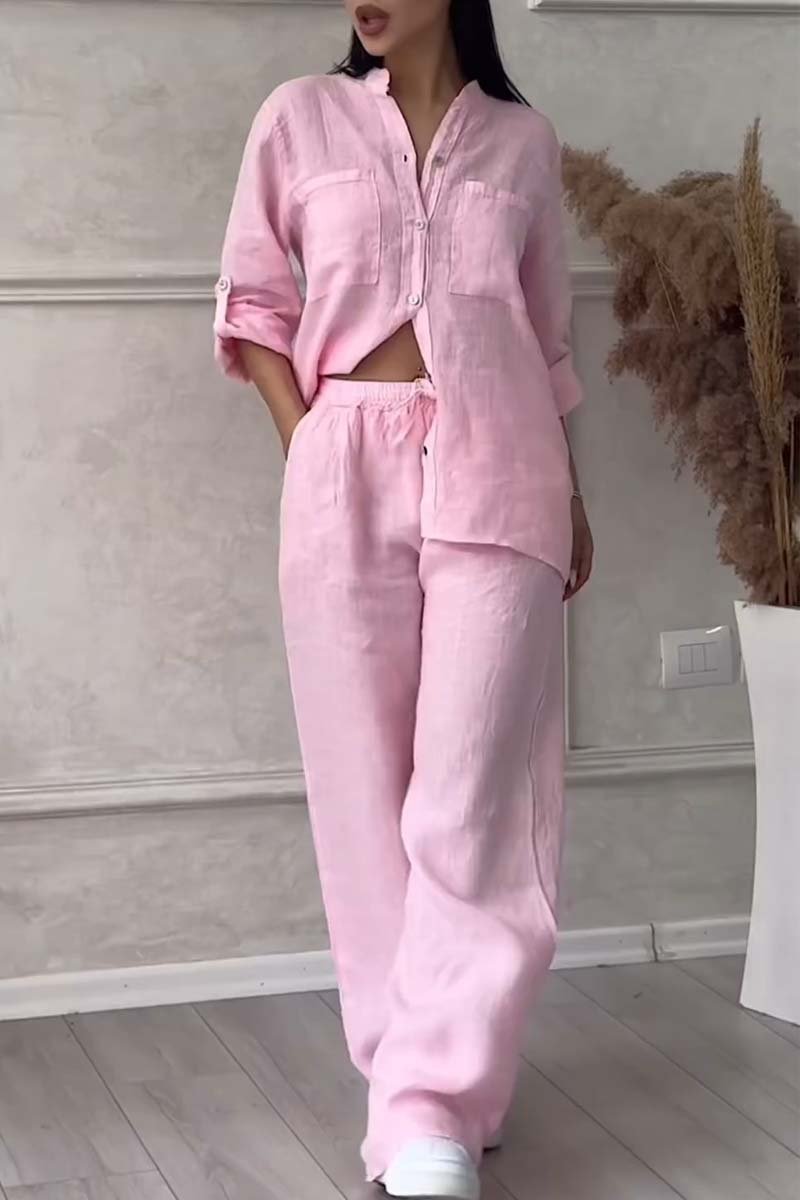 Color Cotton and Linen Pants Two-piece Set