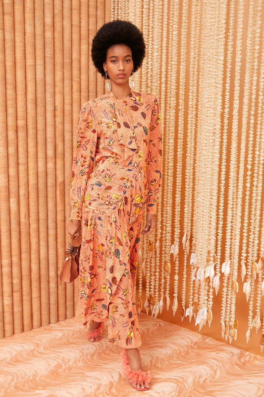 Paisley Print Lantern Sleeve Midi Dress