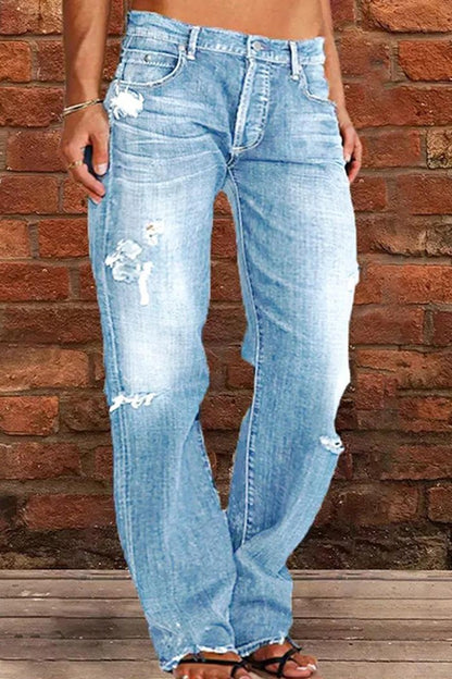 Mid-rise Ripped Straight Pants