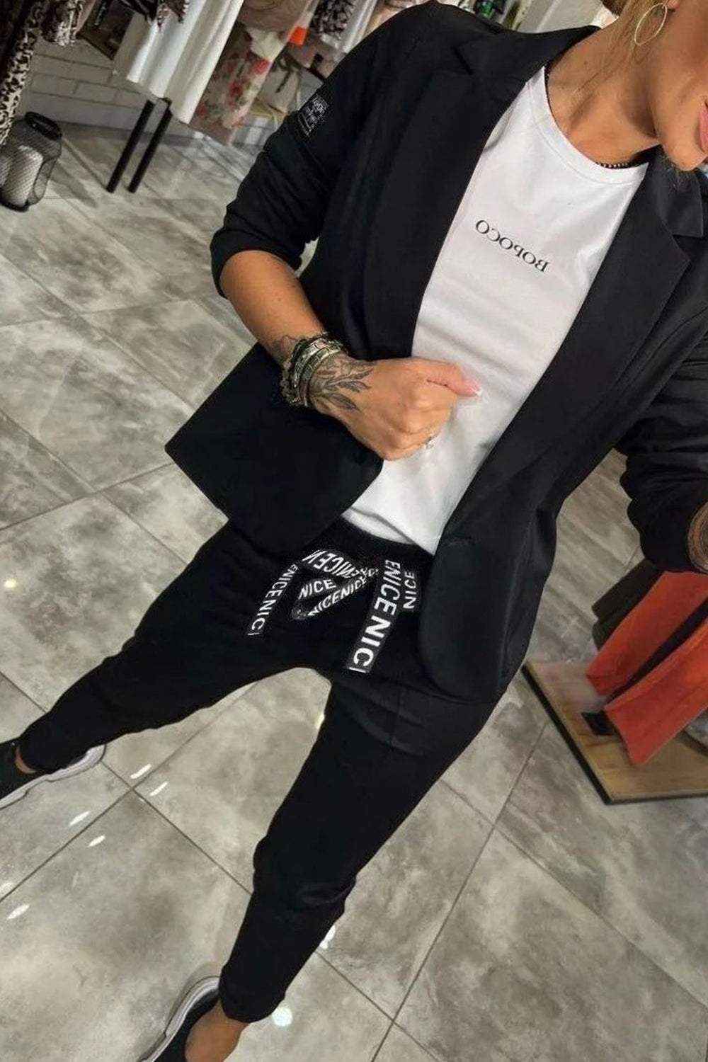 Top Jacket & Elastic Pants Two-piece Set