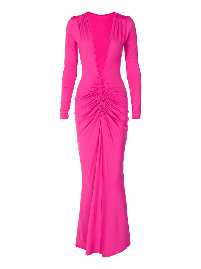 Long Sleeves V Neck Slim Maxi Dress