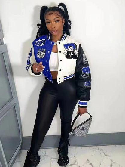 Letter Print Varsity Jacket Pants Set Ar50107