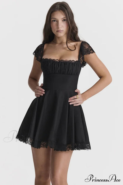 Kaia Black Stylish A-line Mini Dress