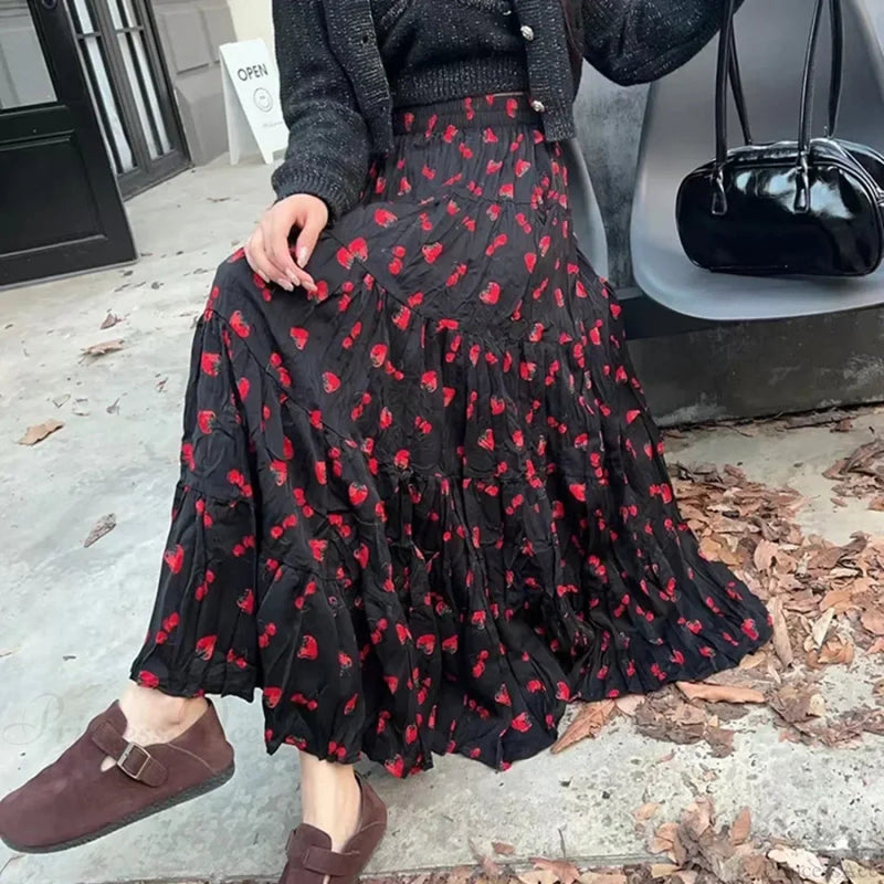 Kawaii Maxi Skirt Summer Retro Romantic