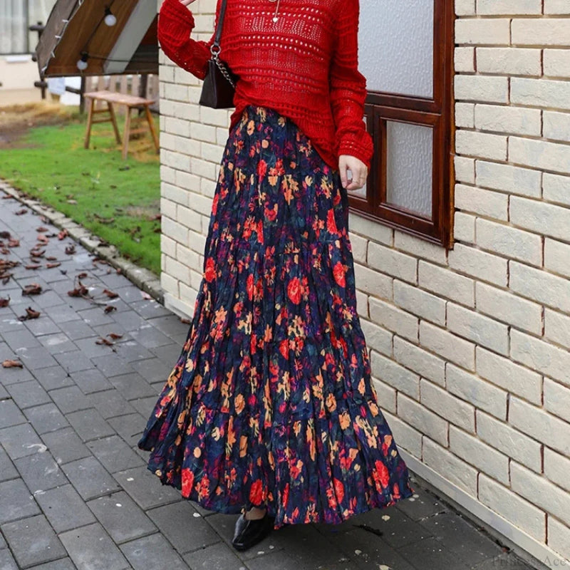 Kawaii Maxi Skirt Summer Retro Romantic