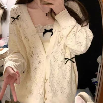 Kawaii Bow Hollow Out Knit Cardigan