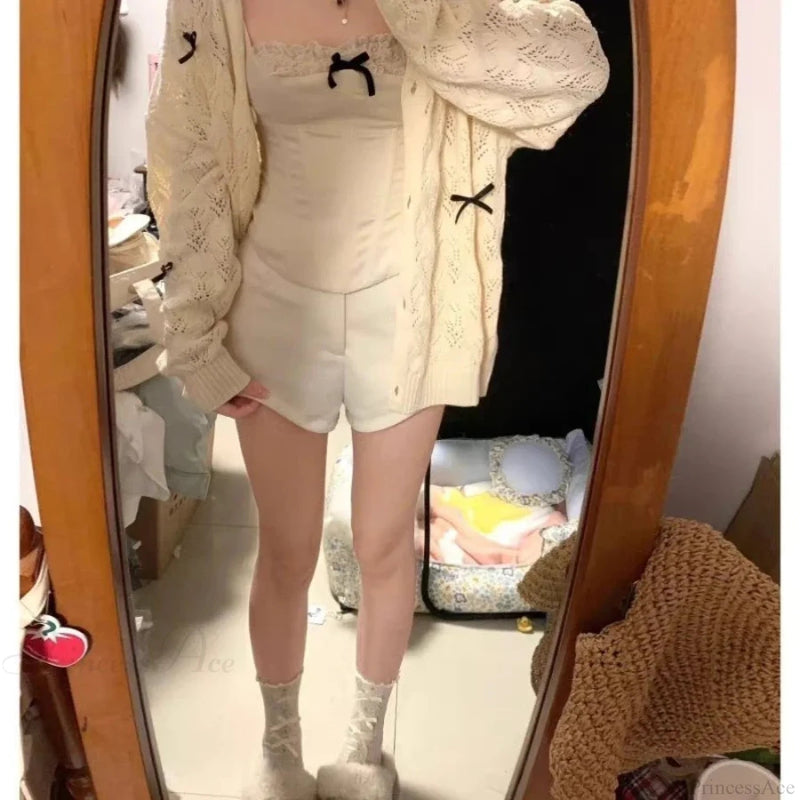 Kawaii Bow Hollow Out Knit Cardigan