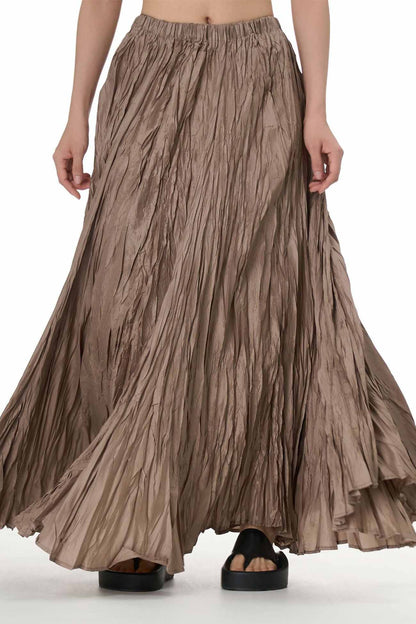 Color Pleated Midi Skirt