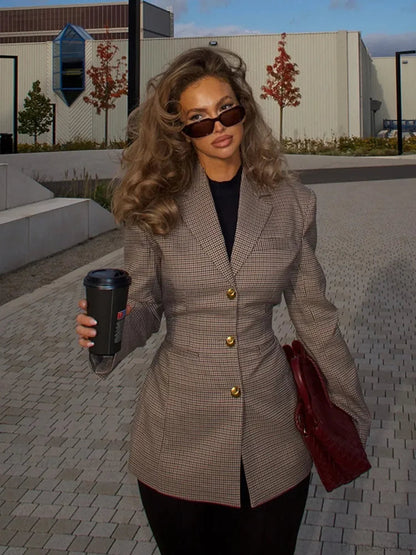 Khaki Plaid Suit Coat