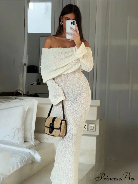 Knit Off-shoulder Long Sleeve Maxi Dress