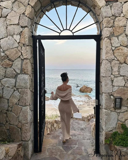 Knit Off-shoulder Long Sleeve Maxi Dress