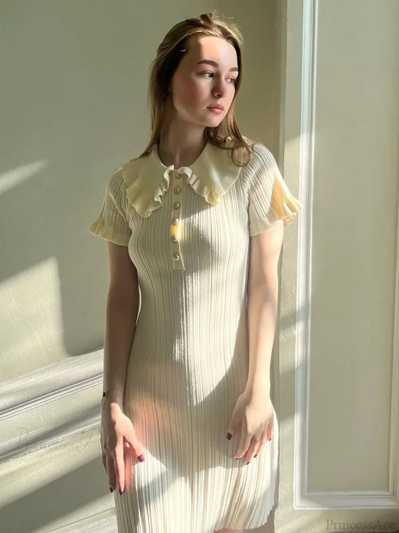 Knit Retro Single-breasted Mini Dress