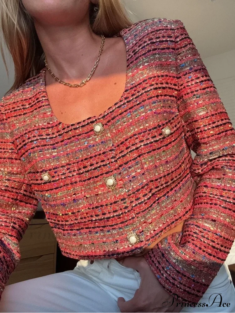 Knitted Buttoned Pocketed Square Neck Long Sleeved Short Autumn Stylish Coat