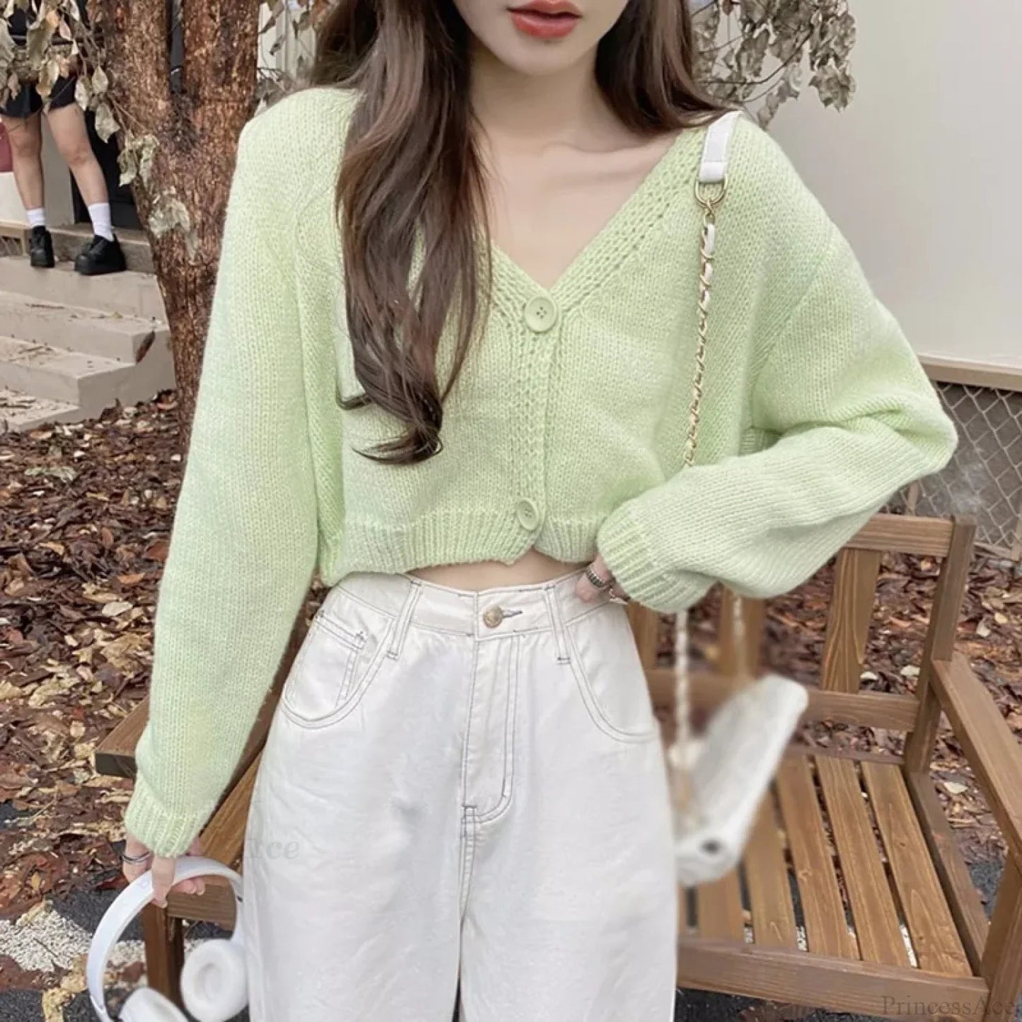 Knitted Cropped Korean V-neck Y2k Cardigan
