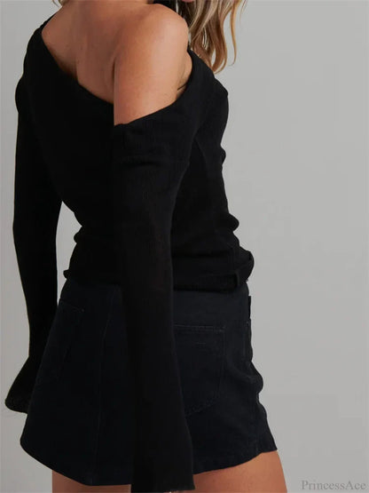 Knitted Long Flare Sleeve Slim Fit T-shirt