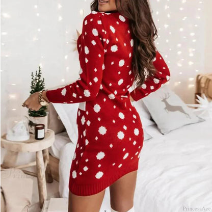Knitted Long Sleeve Jacquard Red Crochet Christmas Christmas Sweater