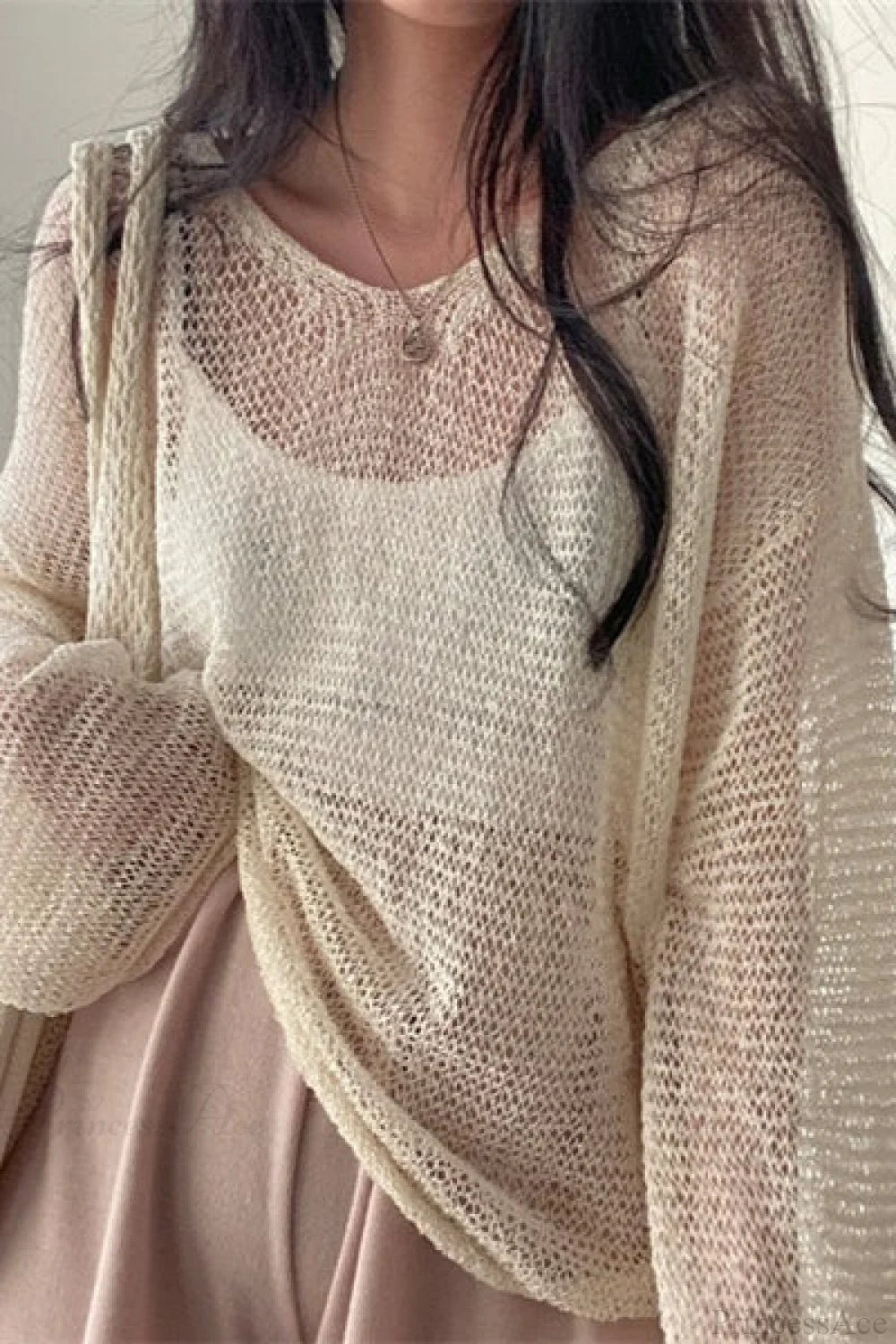 Knitted Openwork Loose Long Sleeve Blouse