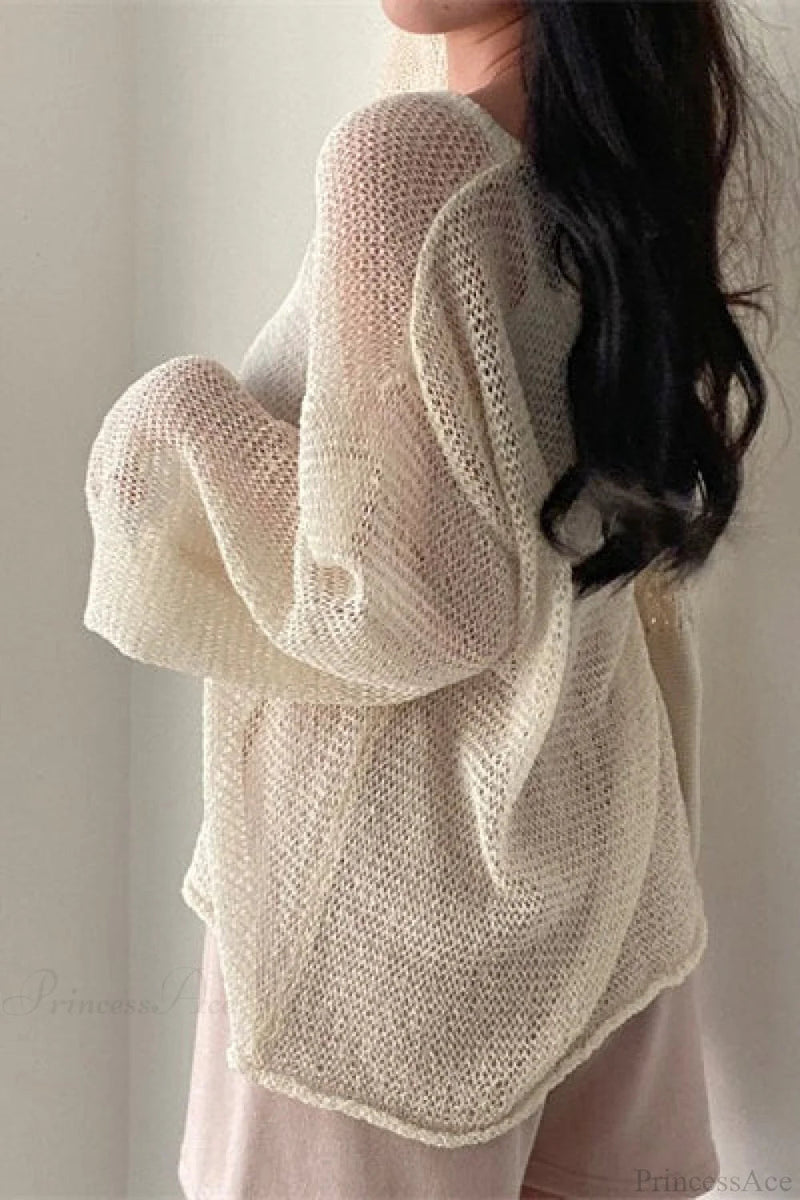 Knitted Openwork Loose Long Sleeve Blouse