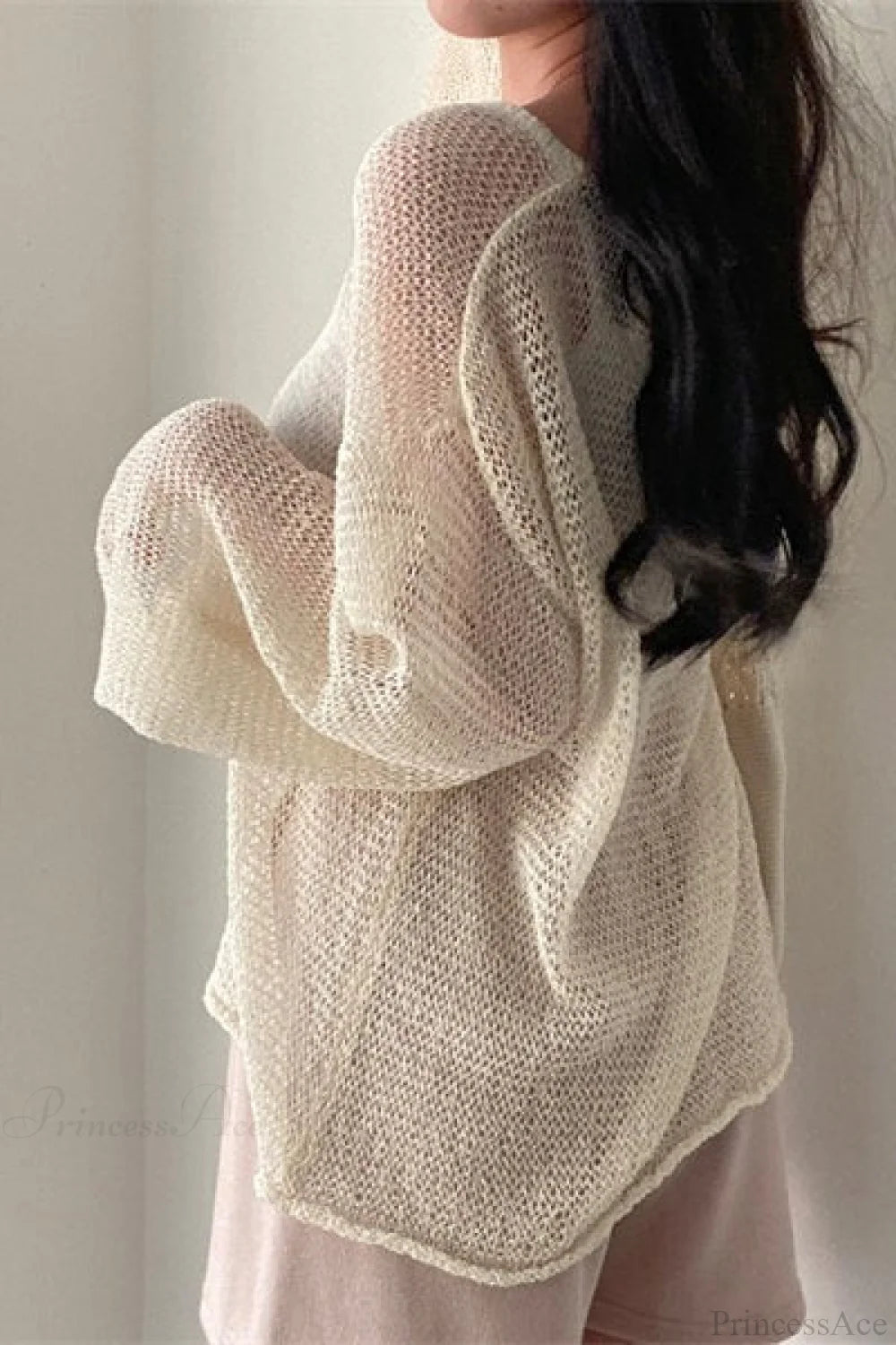 Knitted Openwork Loose Long Sleeve Blouse