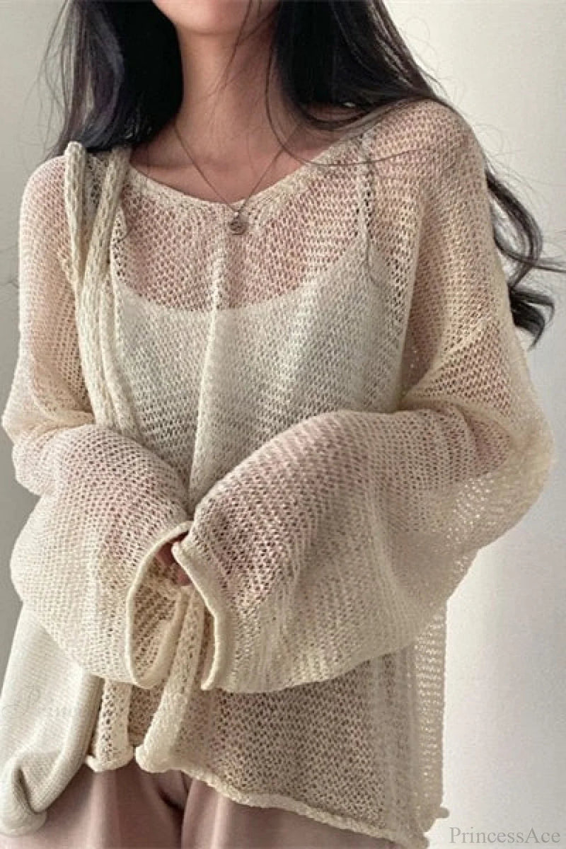 Knitted Openwork Loose Long Sleeve Blouse