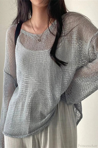 Knitted Openwork Loose Long Sleeve Blouse