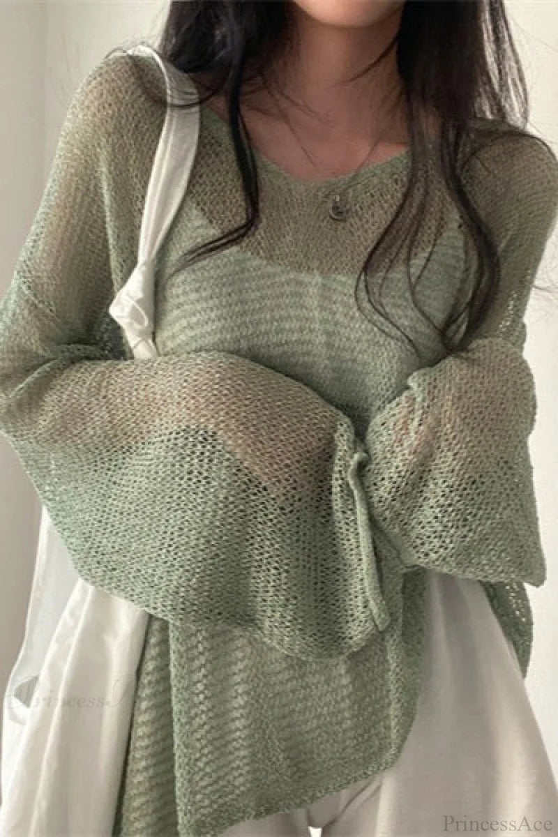 Knitted Openwork Loose Long Sleeve Blouse