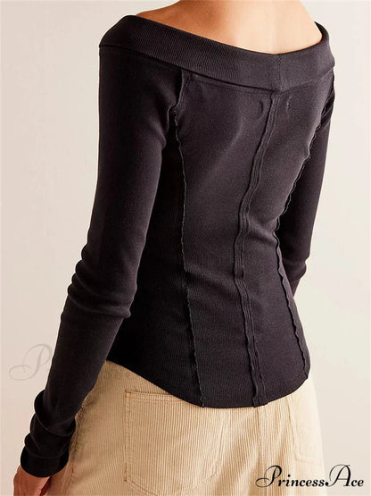 Knitted Patchwork Color Long Sleeve Double Zip Up T-shirts