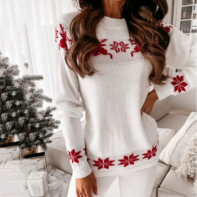 Knitted Round Neck Long Sleeve Christmas Deer Jumper Christmas Sweater