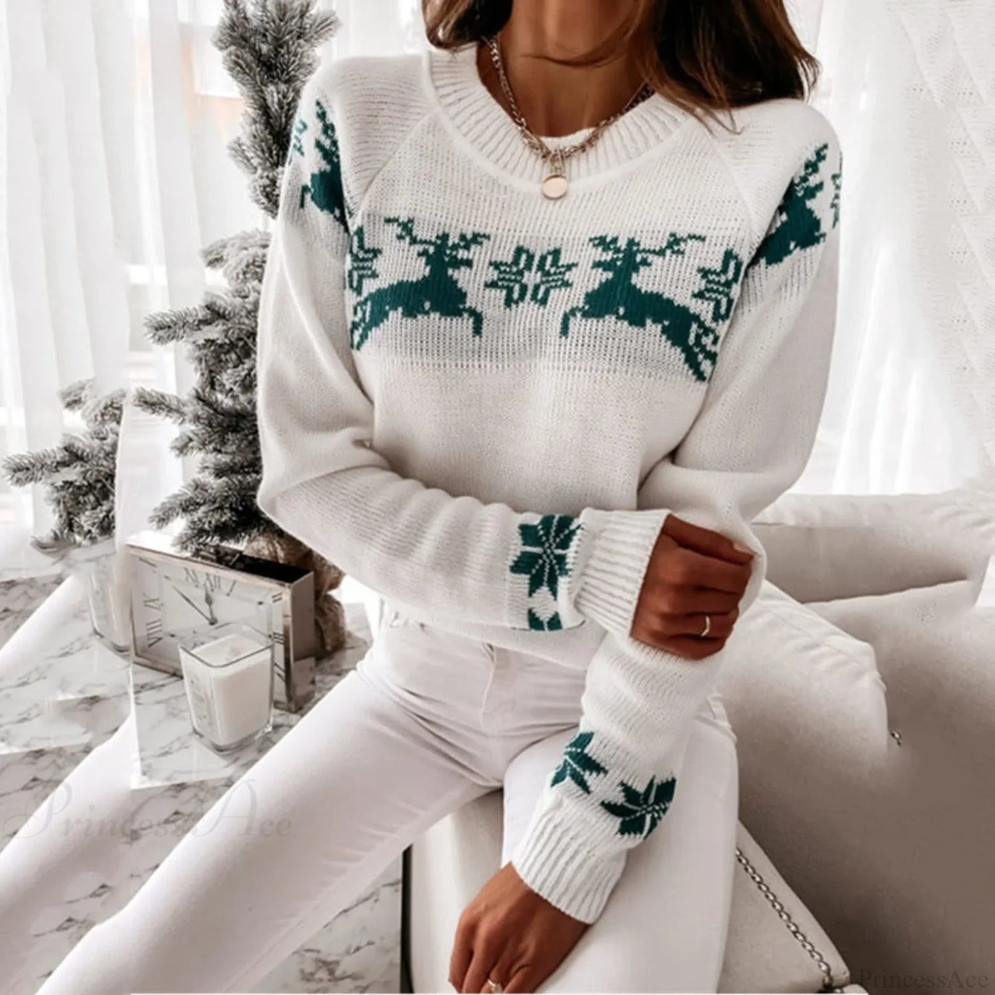 Knitted Round Neck Long Sleeve Christmas Deer Jumper Christmas Sweater